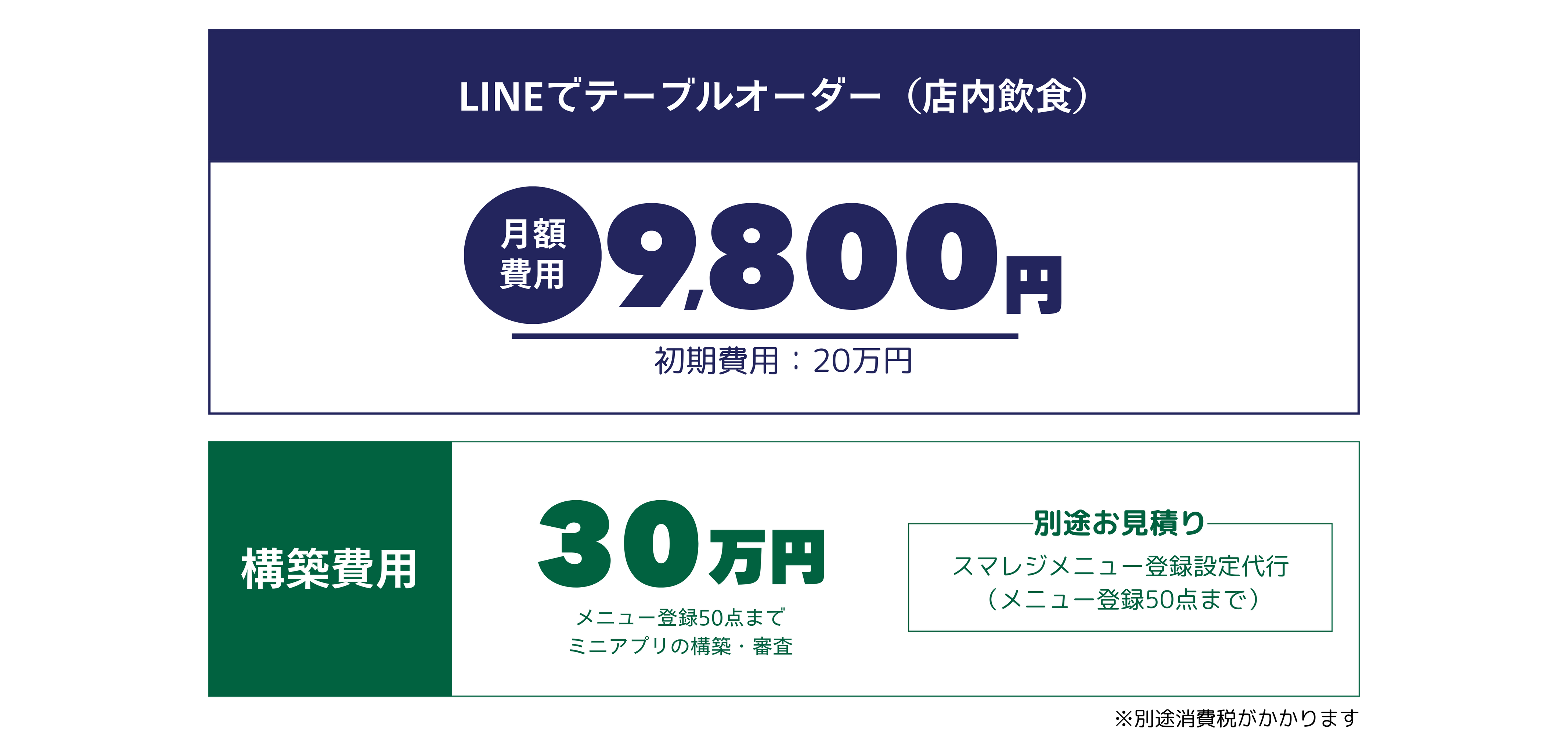 テーブルオーダー料金表