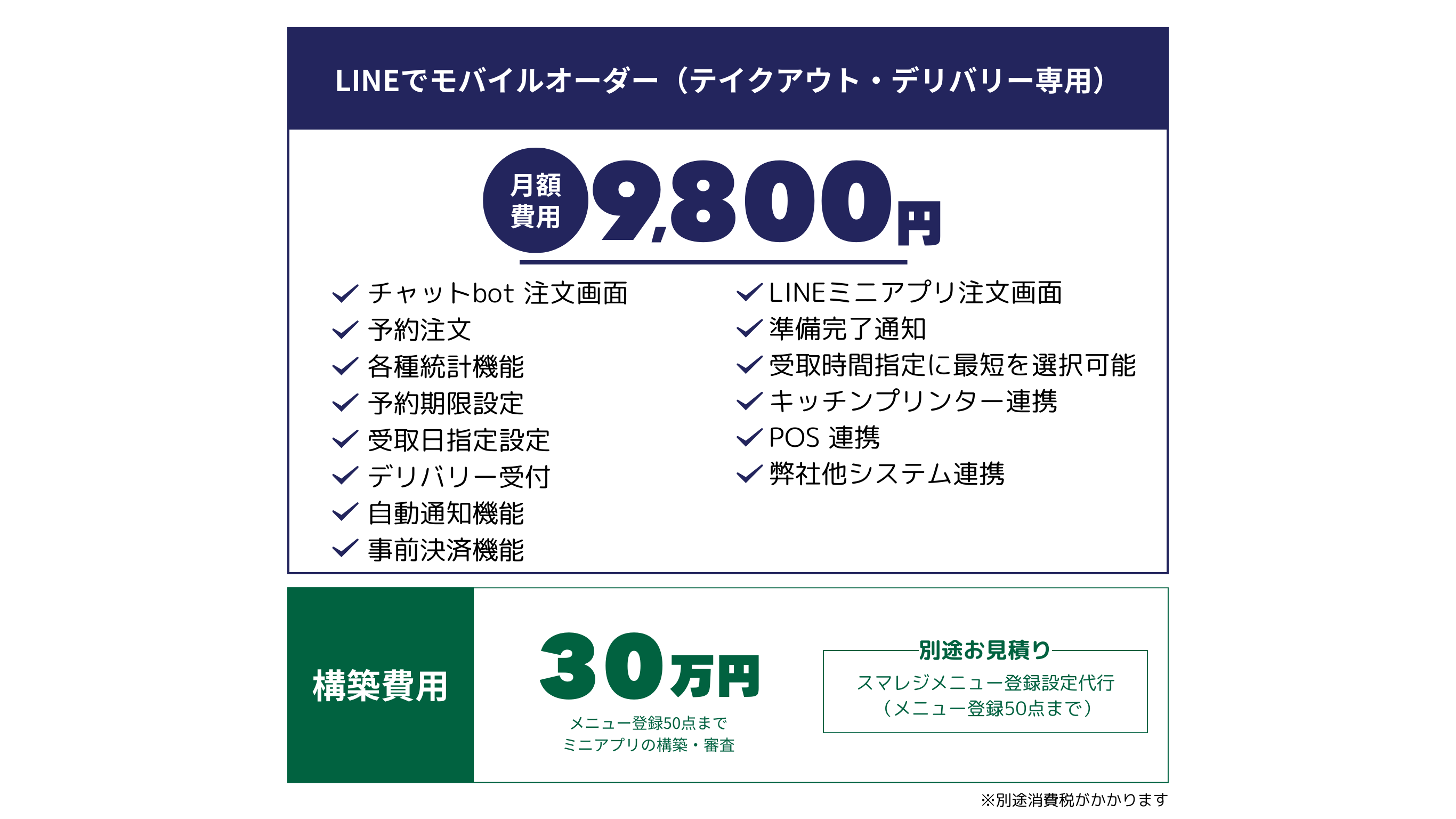 モバイルオーダー料金表