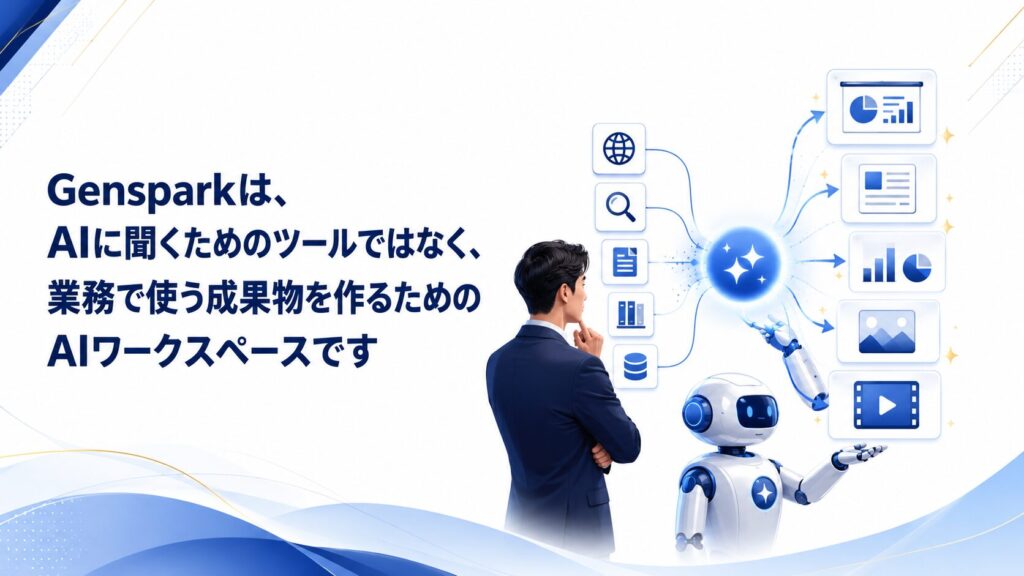 Gensparkは、AIに聞くためのツールではなく、業務で使う成果物を作るためのAIワークスペースです
