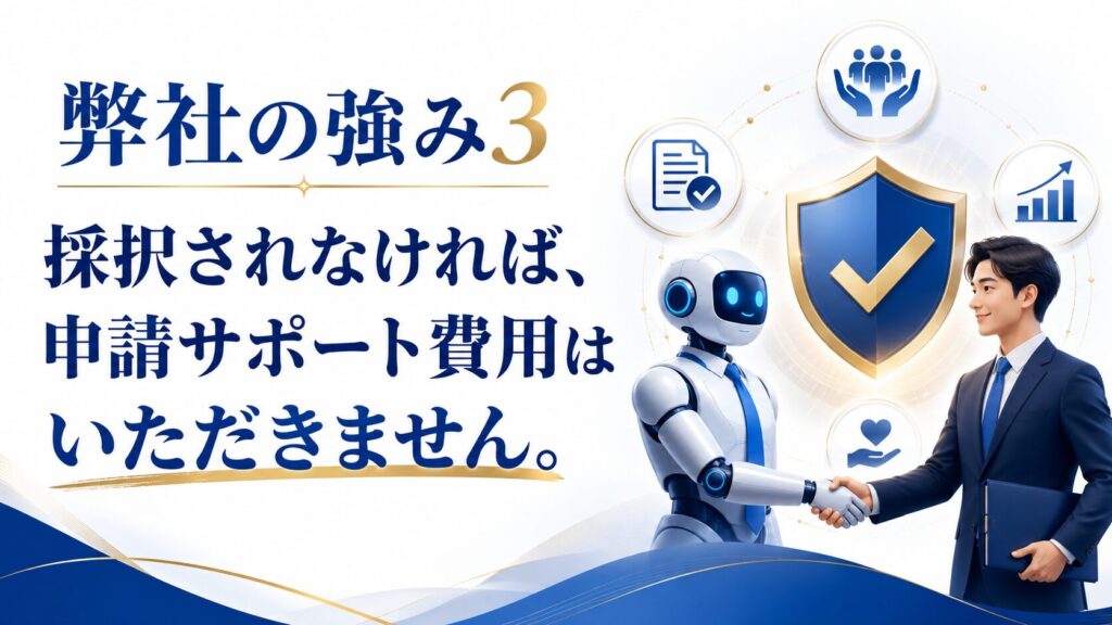 弊社の強み3　採択されなければ、申請サポート費用はいただきません