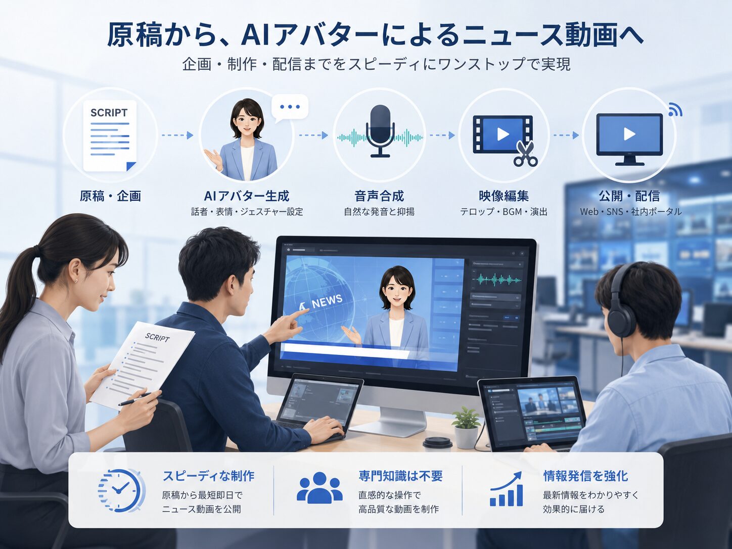 画像 AIアバターによるニュース動画制作のイメージ