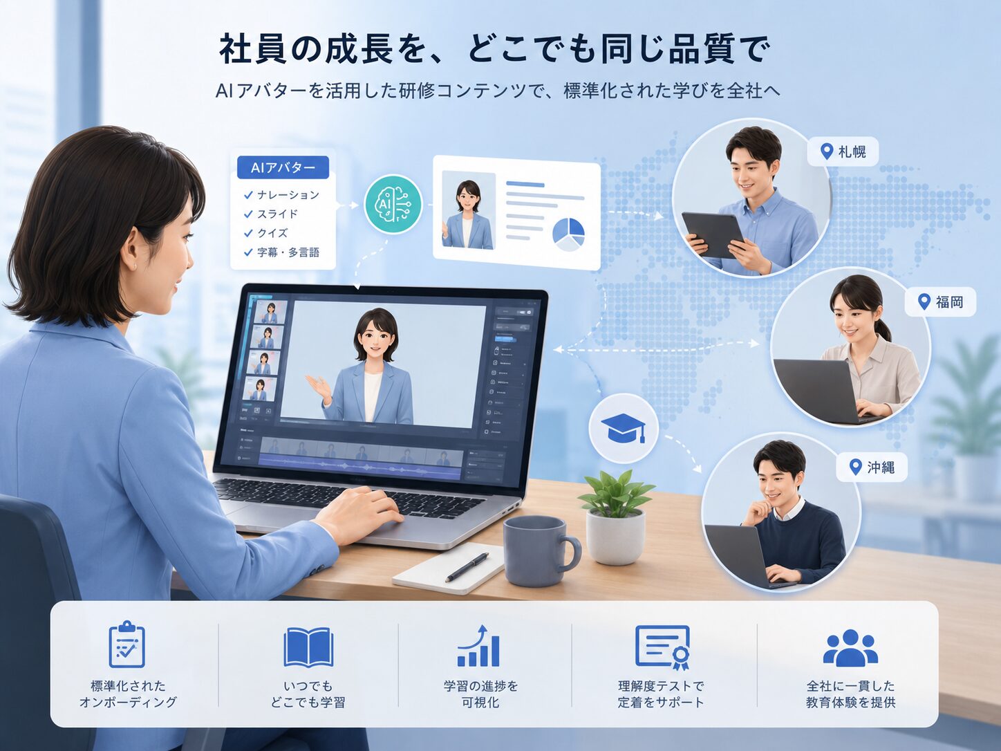 画像 AIアバターを使った社員研修動画の活用イメージ