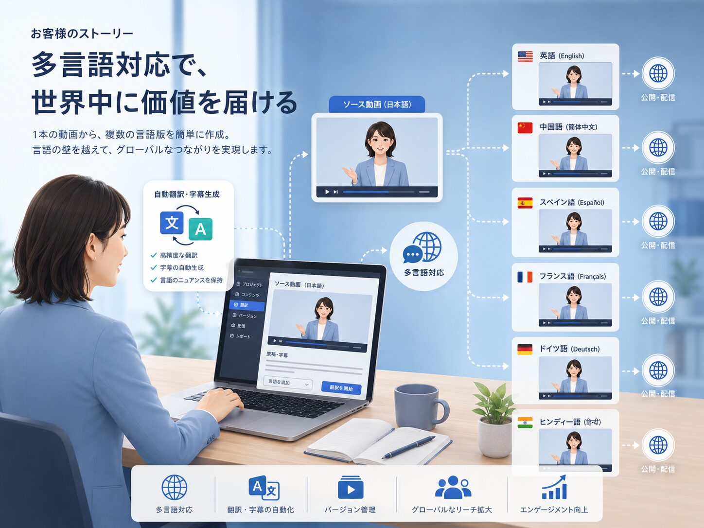 画像 AI動画翻訳による多言語動画制作のイメージ