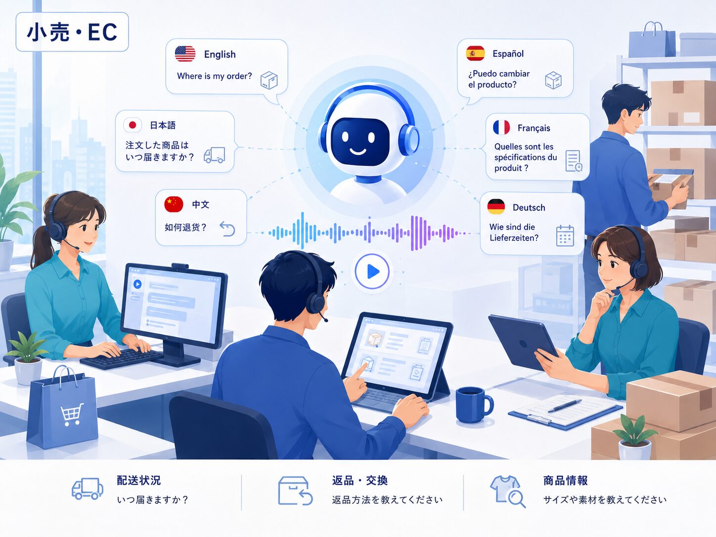 小売業で多言語音声AIを活用するイメージ