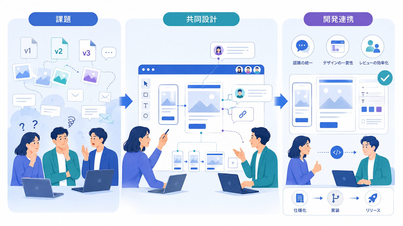 画像 Figma導入前後の課題と業務改善を示す図