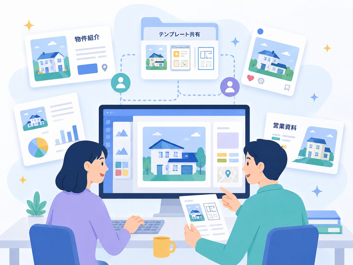 不動産業で物件紹介資料を作成するイメージ