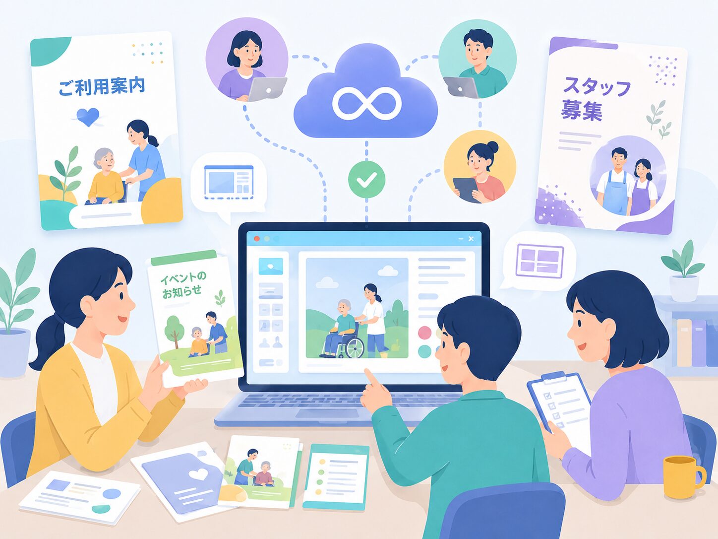 介護事業で案内資料を制作するイメージ