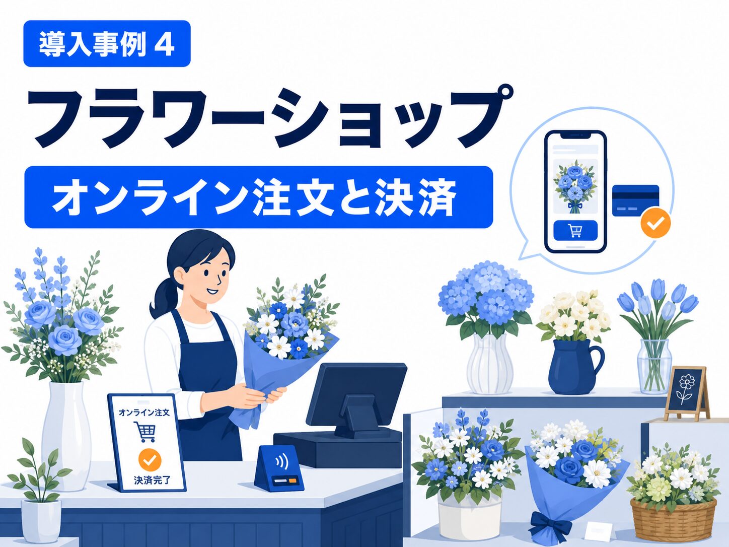 Square小売業POSレジを導入したフラワーショップのオンライン注文と決済イメージ