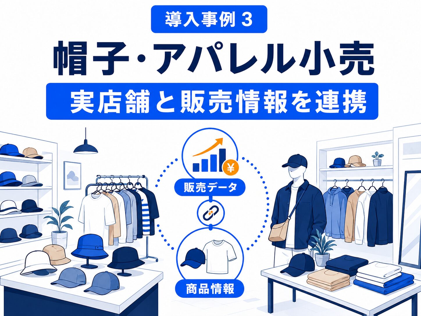Square小売業POSレジを導入した帽子・アパレル小売の実店舗と販売情報連携イメージ