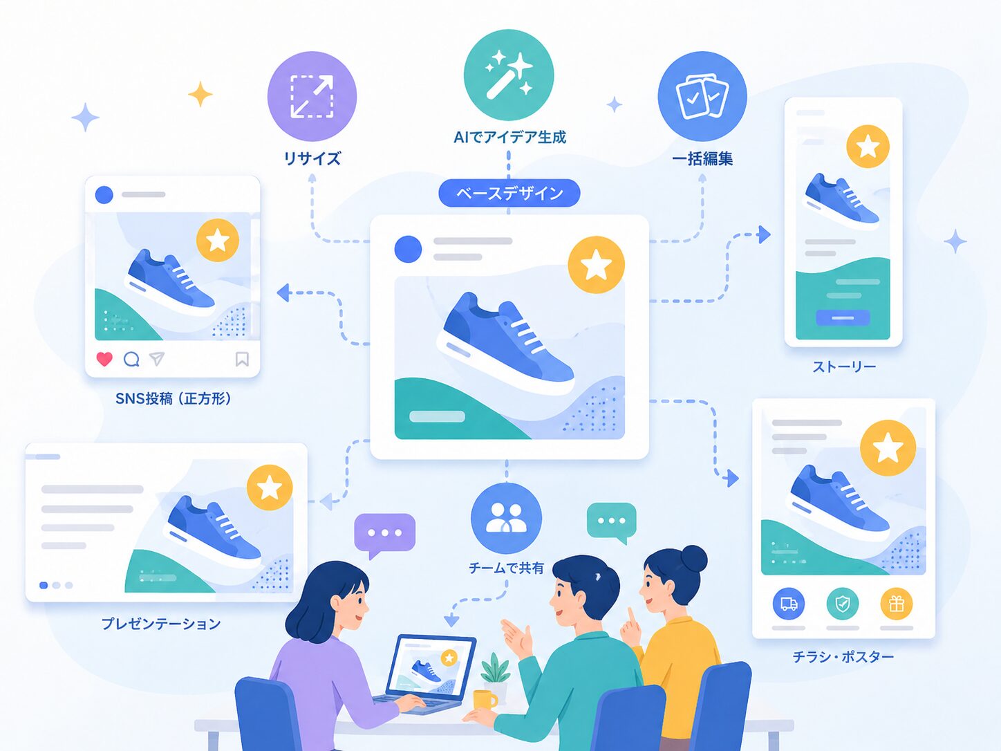 広告クリエイティブを複数形式へ展開するイメージ
