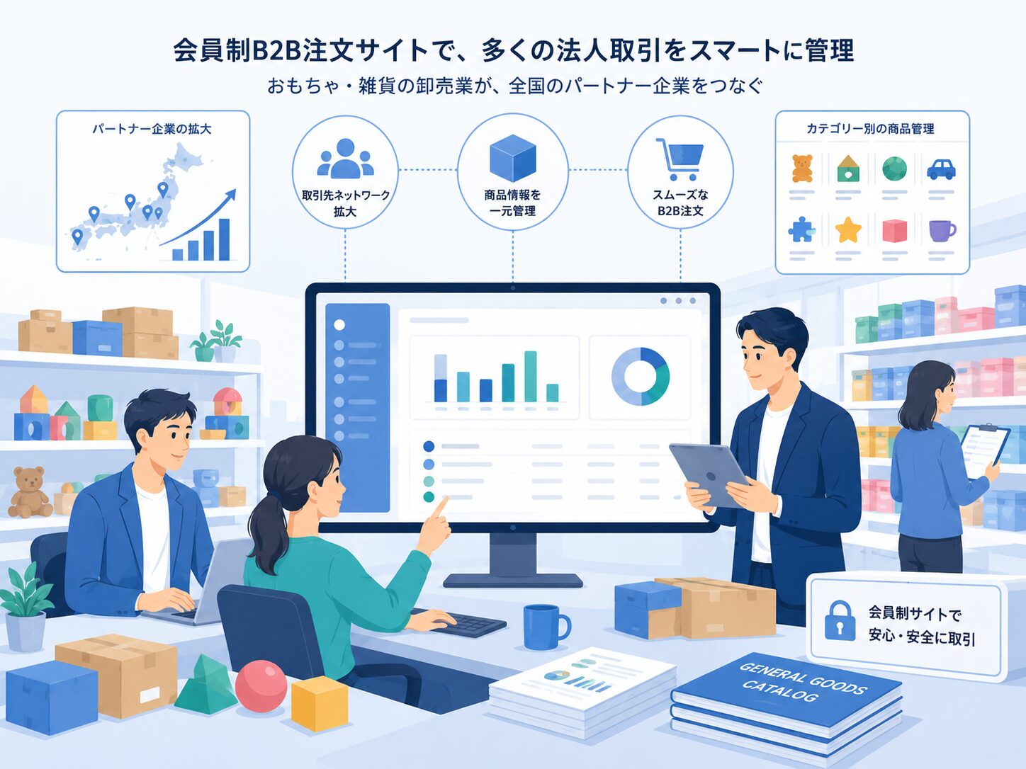 玩具卸売業における法人取引先管理のイメージ
