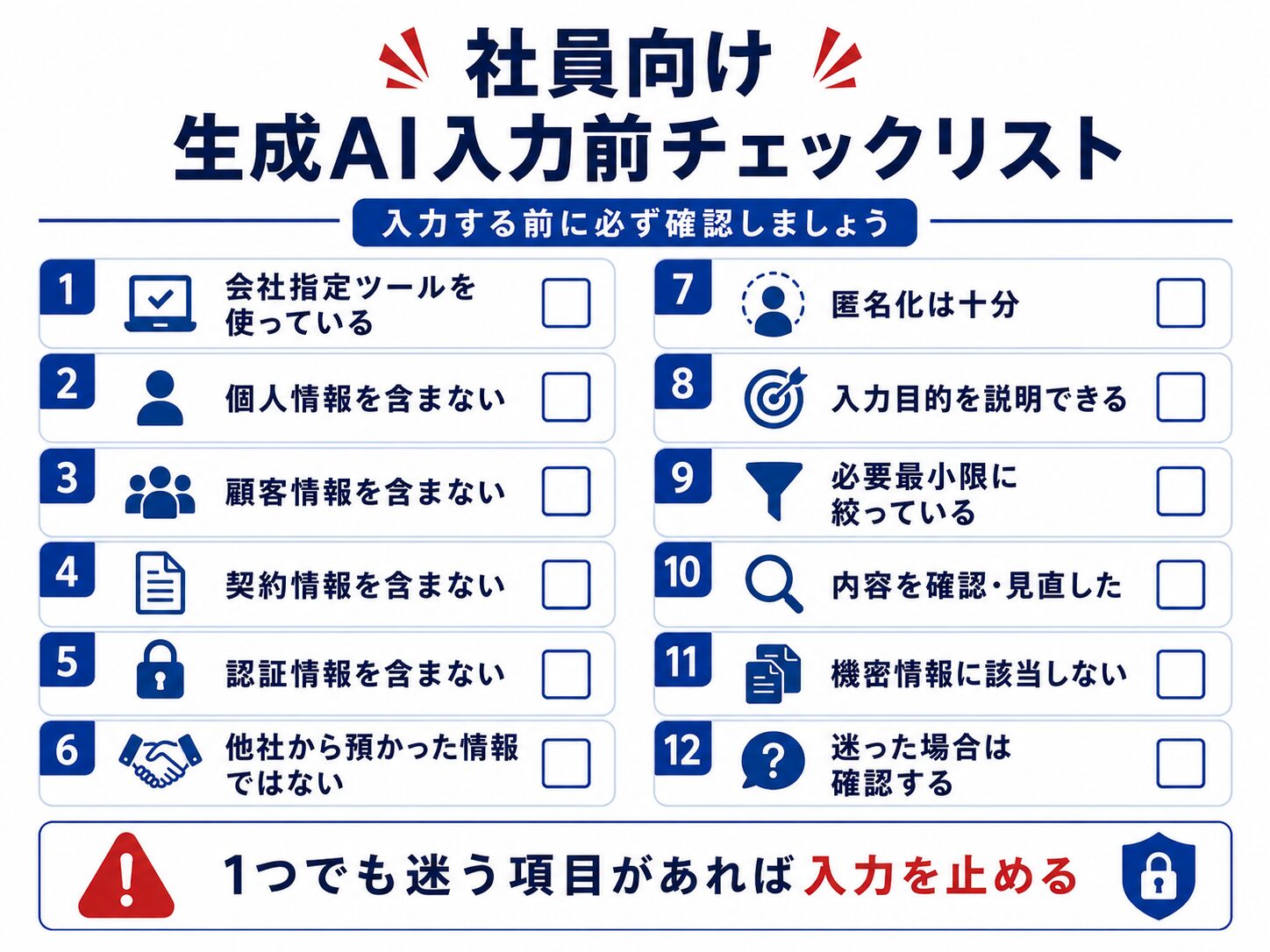 社員向け生成AI入力前チェックリスト