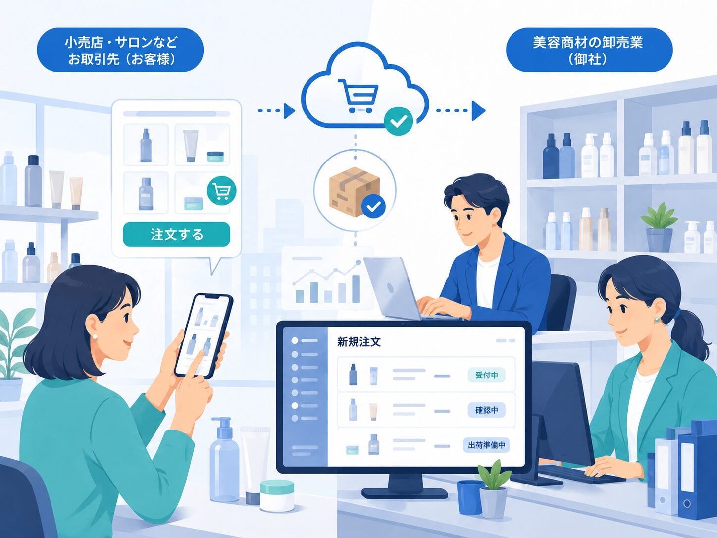 美容商品の法人向けスマートフォン発注のイメージ