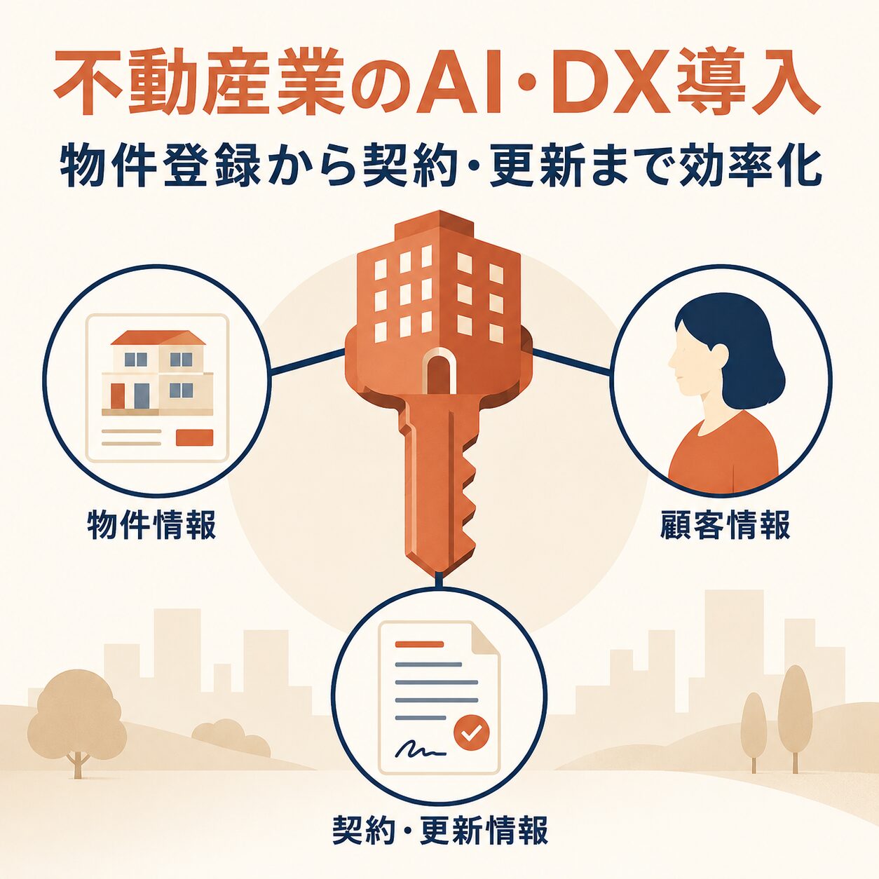物件・顧客・契約情報をつなぐ不動産業のAI・DX導入イメージ