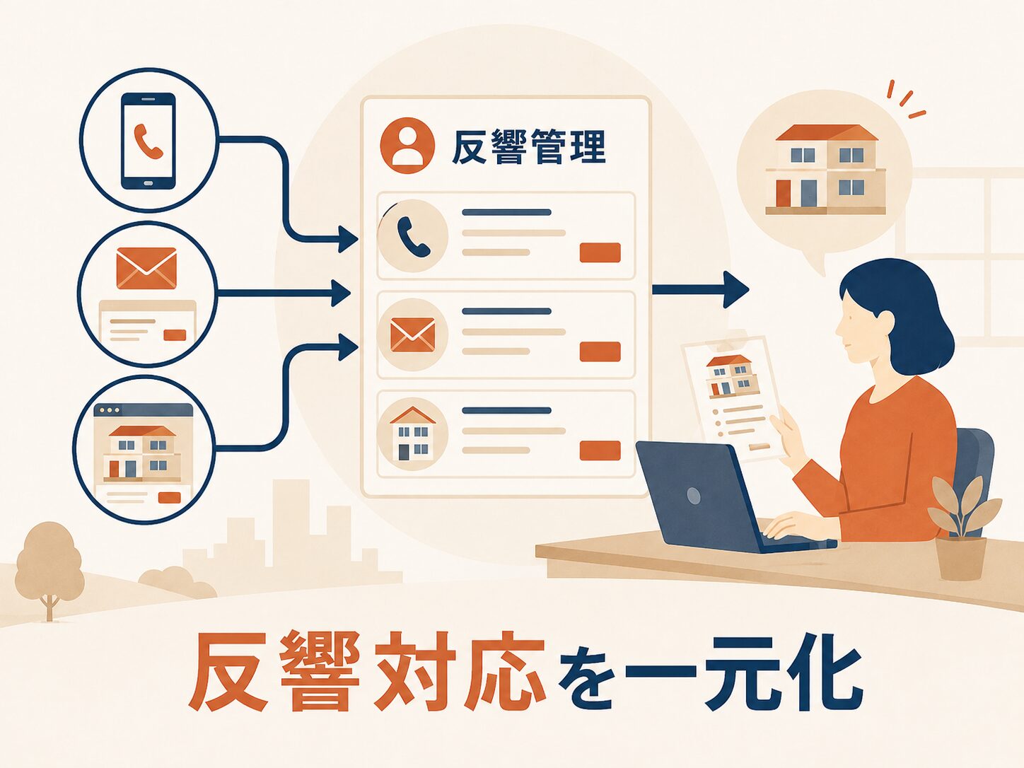 賃貸仲介会社が複数経路の反響を一元管理する場面