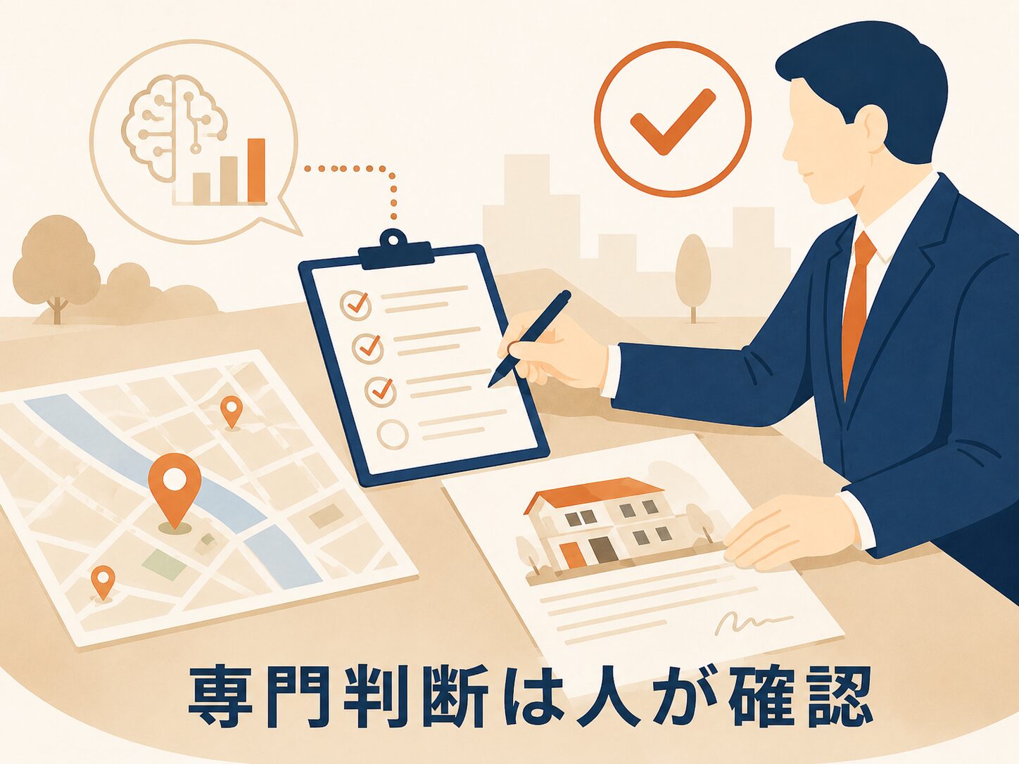 不動産売買の調査資料をAIで整理し専門家が確認する場面