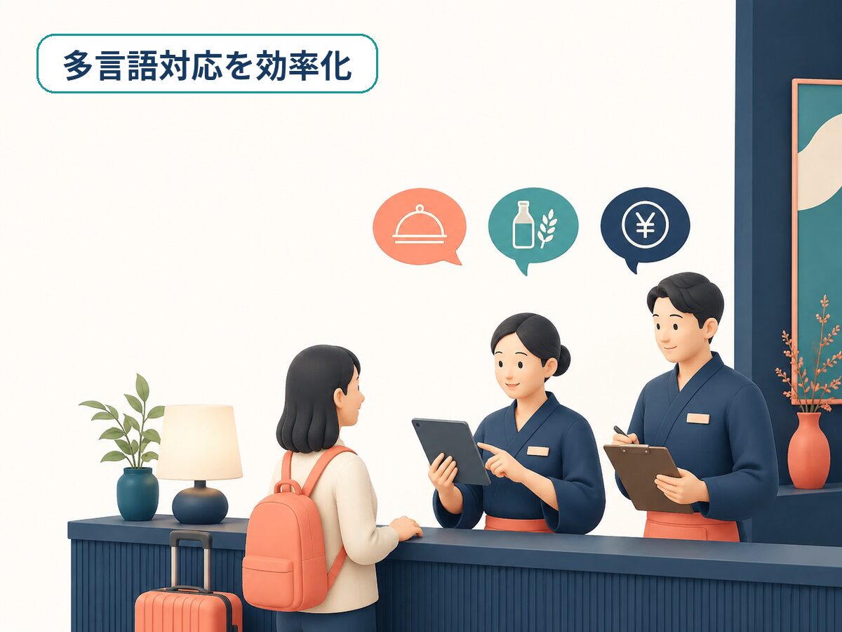 宿泊・飲食施設で多言語の問い合わせに対応する場面