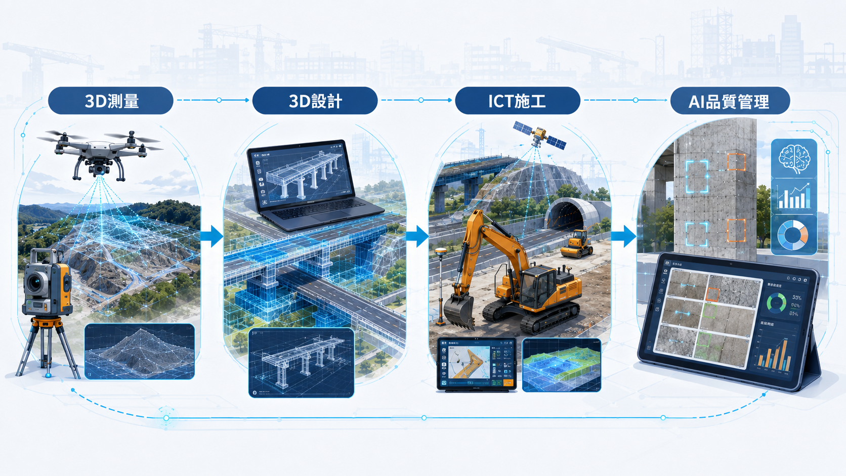 3D測量から3D設計・ICT施工・AI品質管理へつながるBIM/CIMの連携ステップ