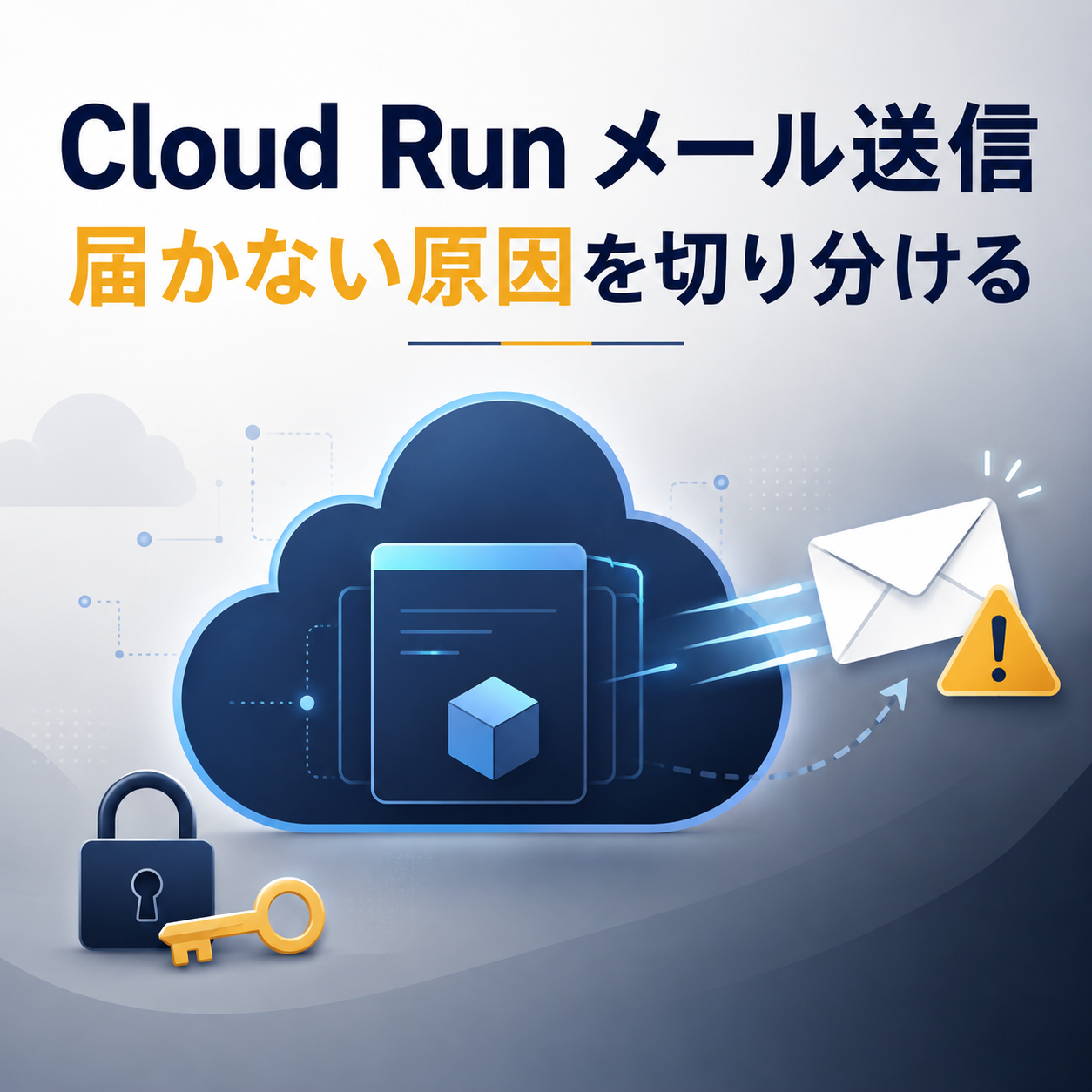 Cloud Run上のアプリからメールが送信されず原因を確認するイメージ