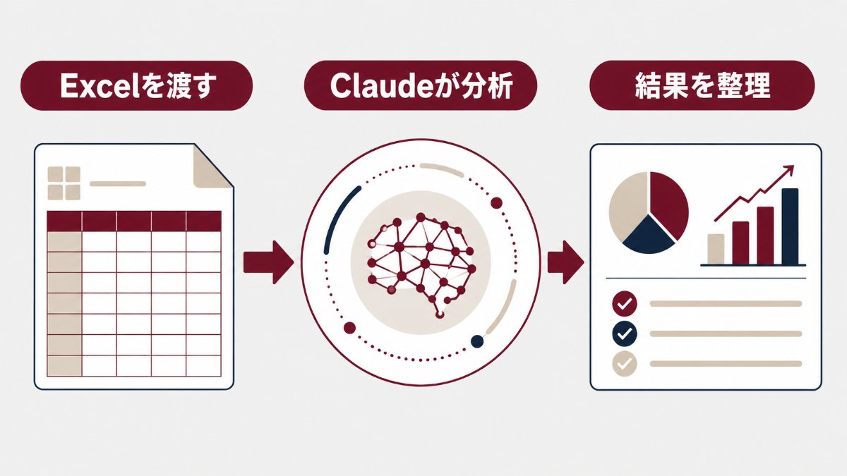 ExcelファイルをClaudeへ渡して分析結果を得る3段階の流れ