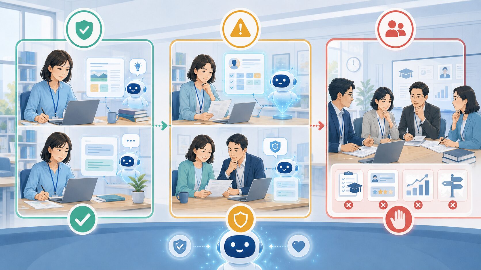 教育業務をリスク別に分けて生成AIの利用範囲を示す図