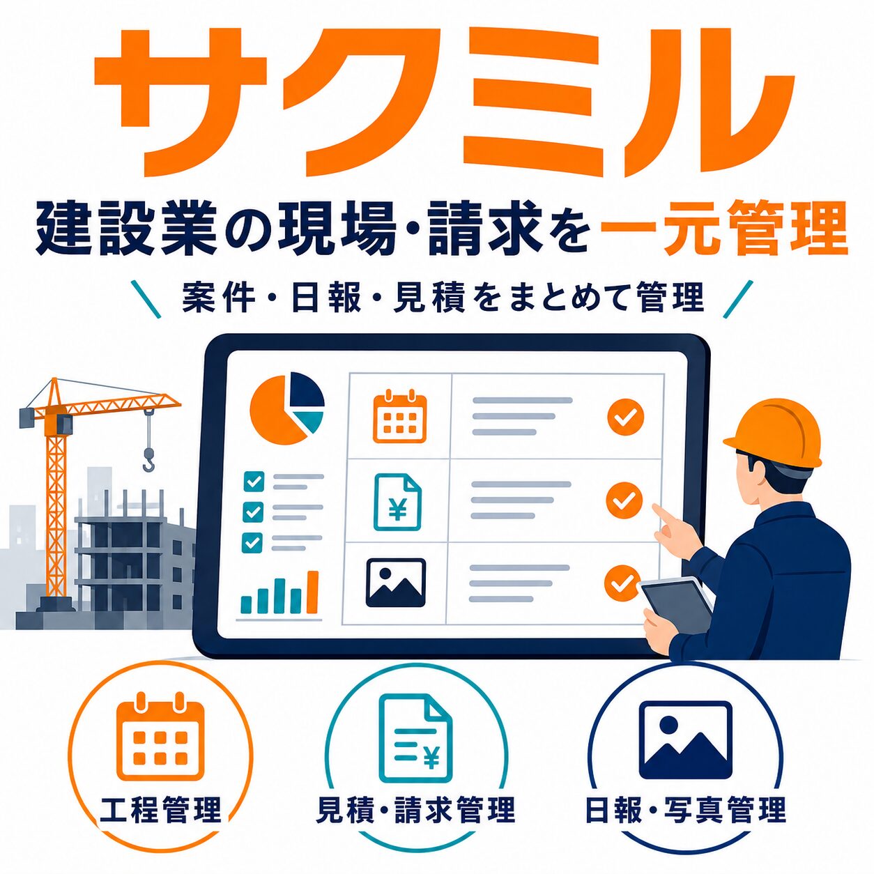 サクミルで建設業の案件・現場・請求を一元管理するイメージ