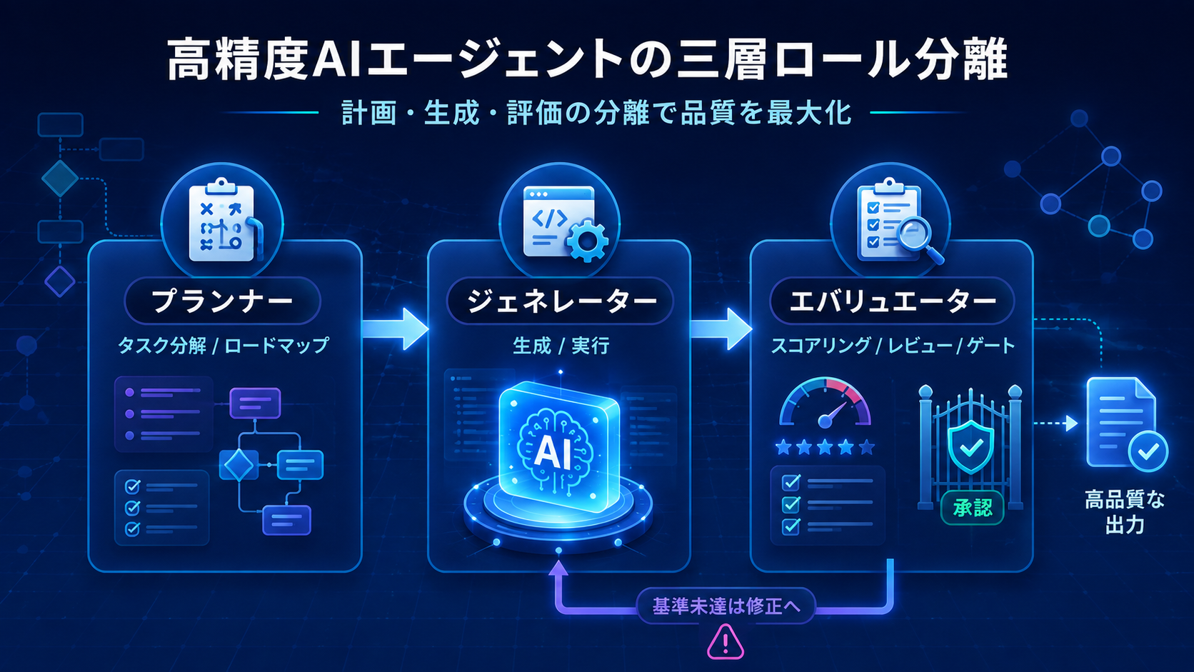 AIエージェントの計画、生成、評価を3つの役割に分離する構造