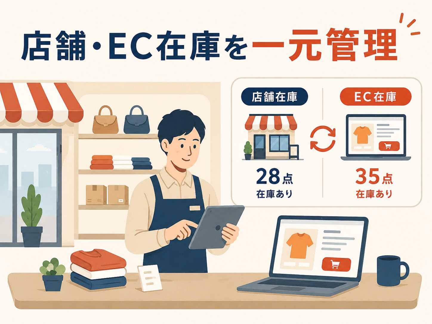 小売店舗の担当者が店舗とECの在庫を確認している活用イメージ