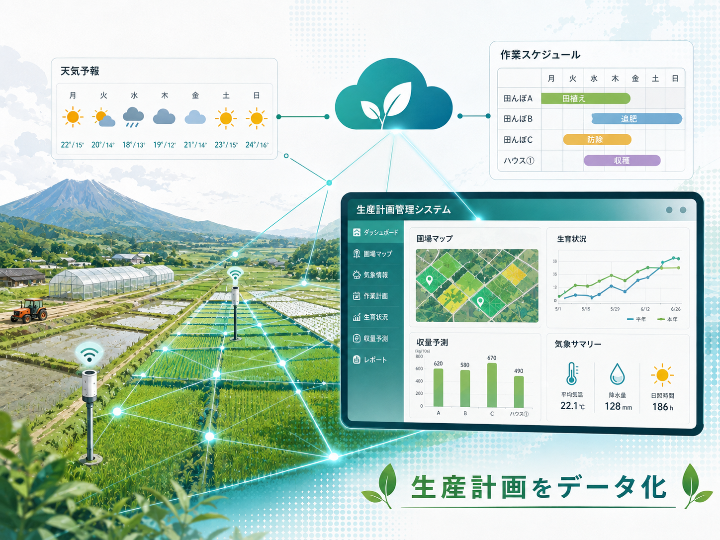 生産情報と気象予報を統合して生産計画をデータ化する様子