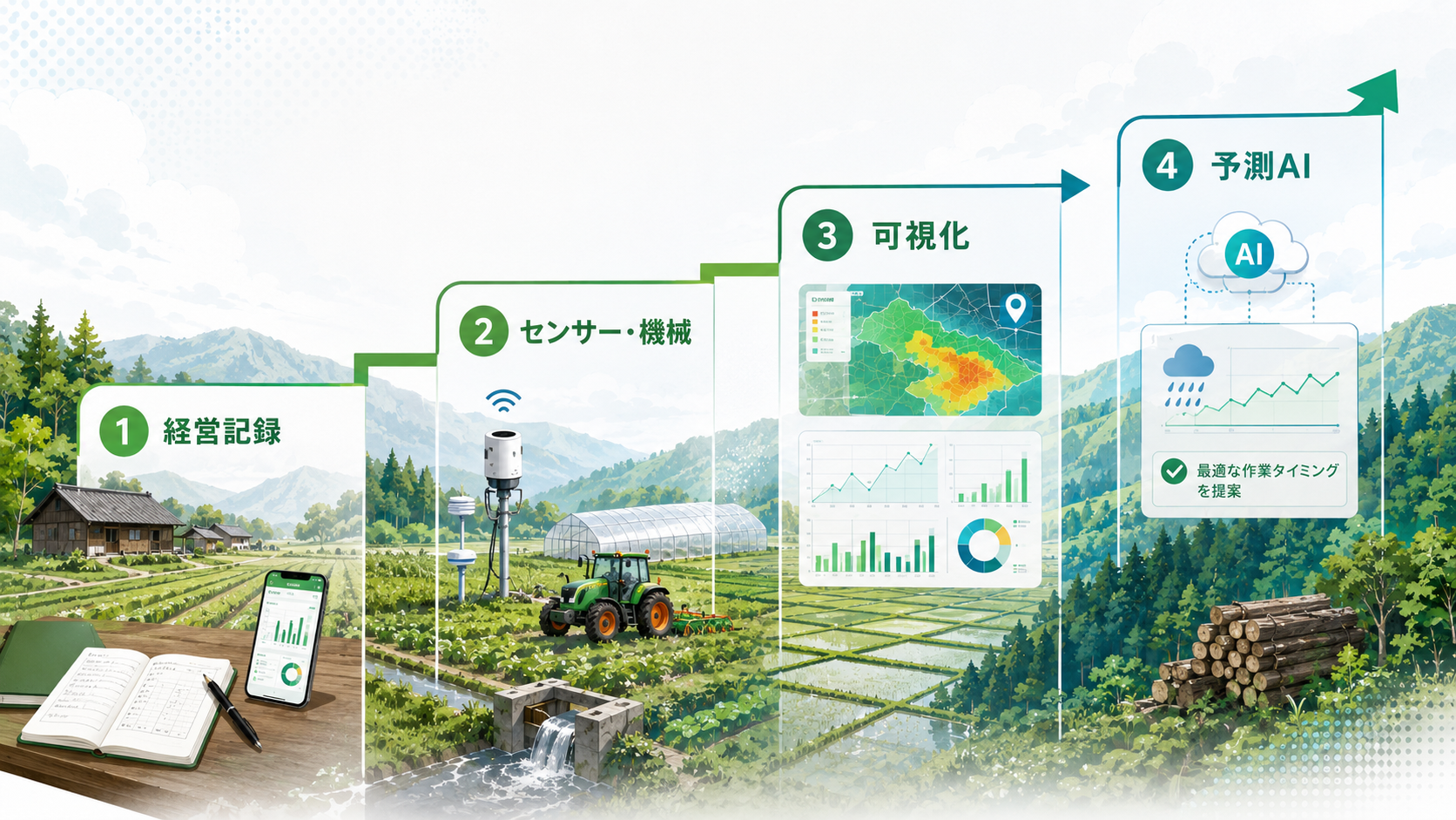 経営記録→センサー・機械→可視化→予測AIの導入順序