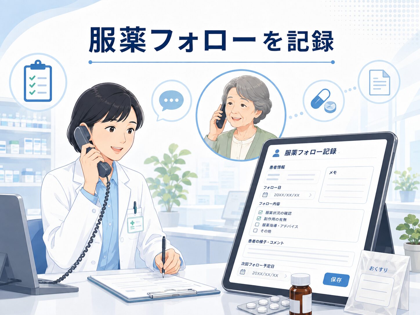 薬局の服薬フォロー記録のイメージ