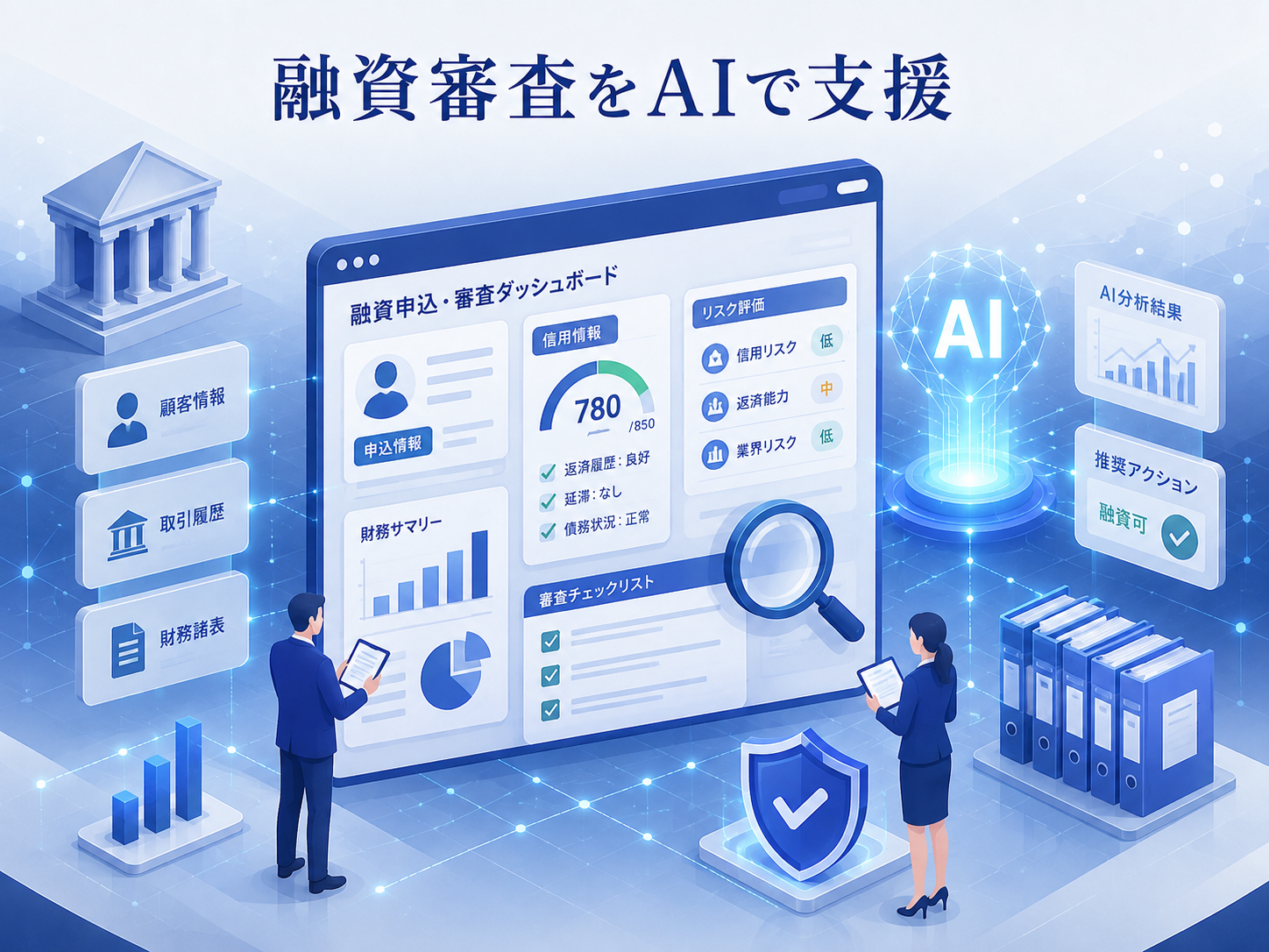 融資審査に必要な情報をAIが整理するイメージ