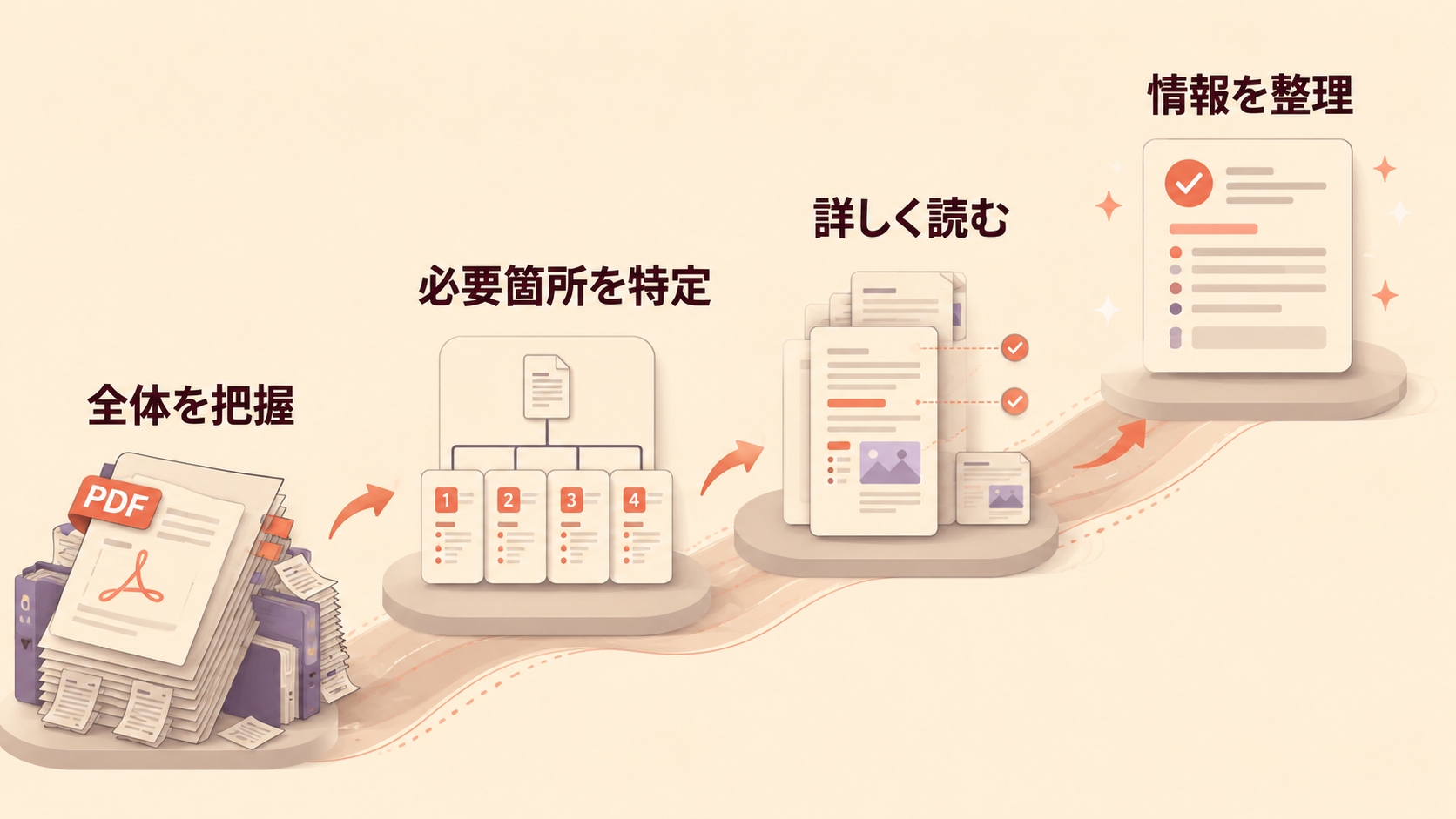 長いPDFを全体把握から詳細分析まで段階的にClaudeへ読ませる流れ