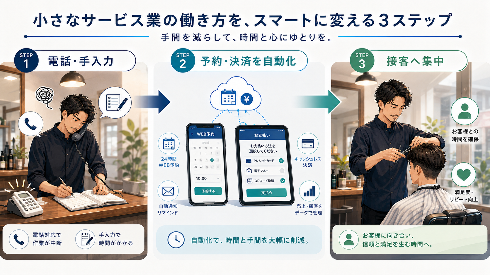 電話や手入力を予約決済の自動化へ移し接客に集中するDXの流れ