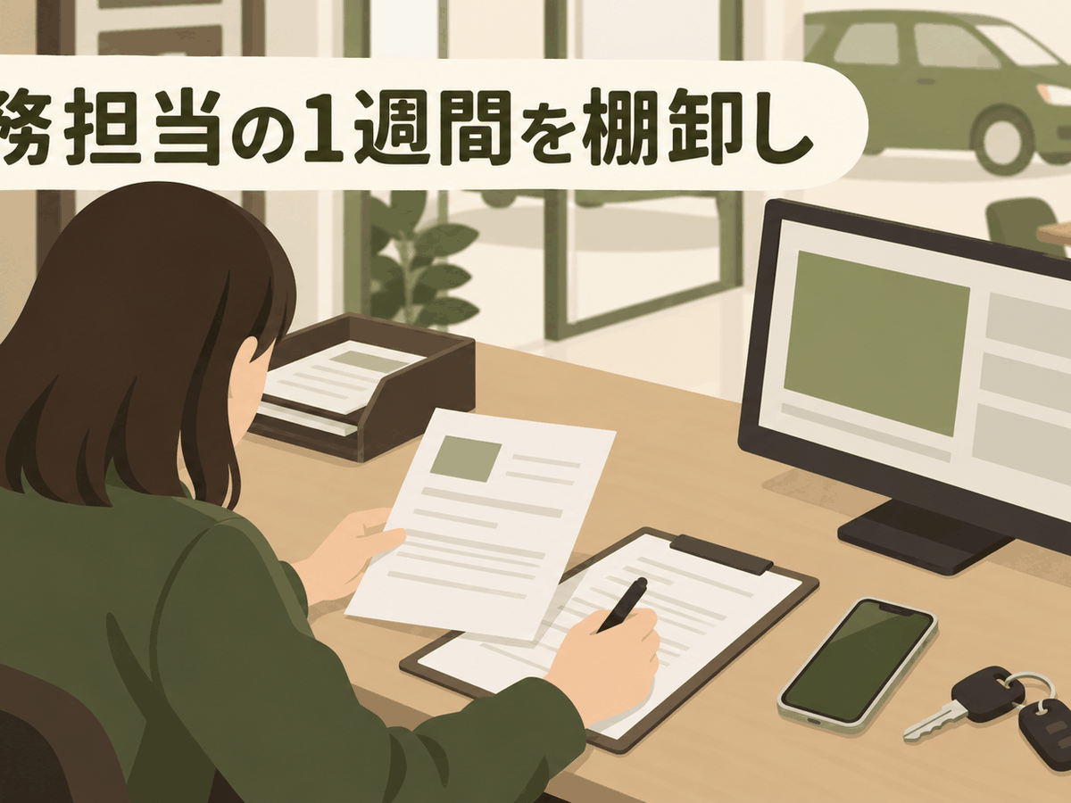 小規模な中古車販売店で事務担当者が1週間の業務を整理する想定例