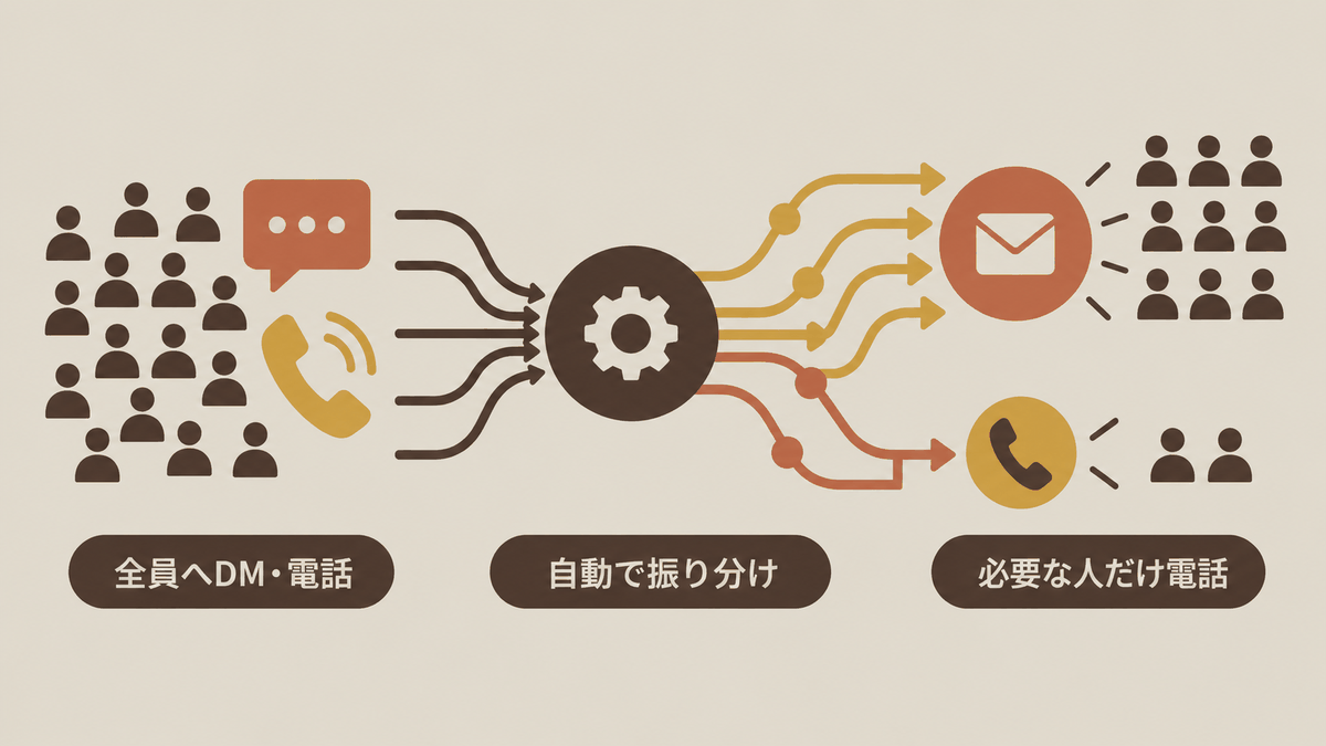 車検案内を自動送信対象と電話対応が必要な顧客に振り分ける図