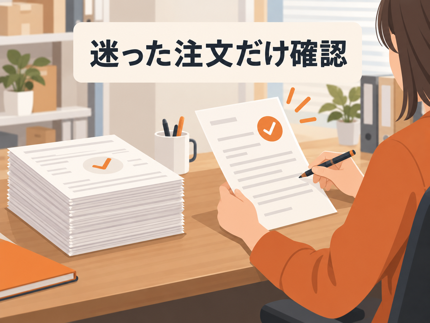 AIが判断できなかった注文だけを受注担当者が確認するイメージ