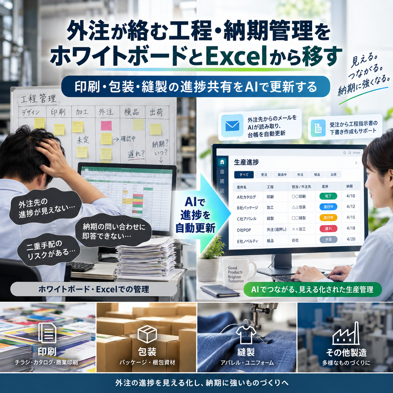Excel・ノーコード・工程管理システムを規模に応じて選ぶ比較イメージ