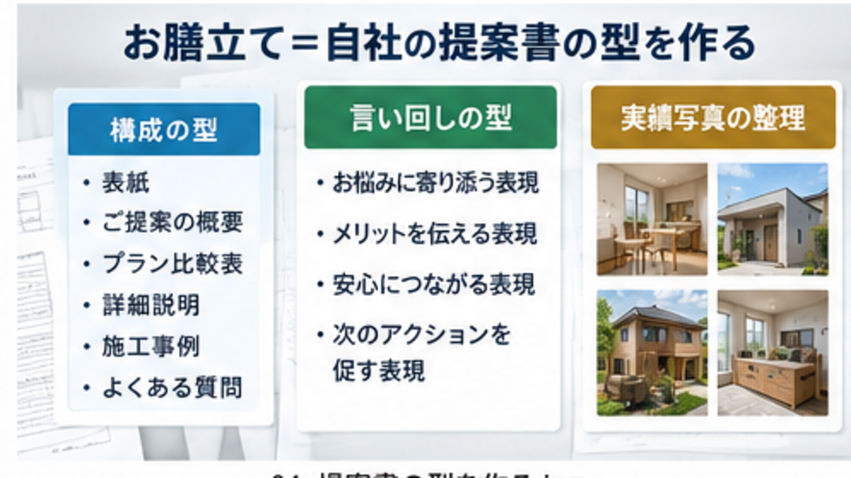 内装リフォームの提案内容を共通テンプレートへ整理するイメージ