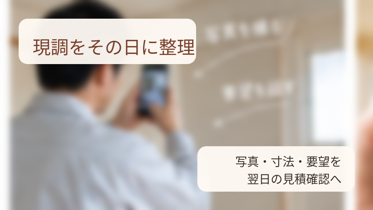 画像 内装リフォームの現地調査で写真と寸法をスマホに記録するイメージ
