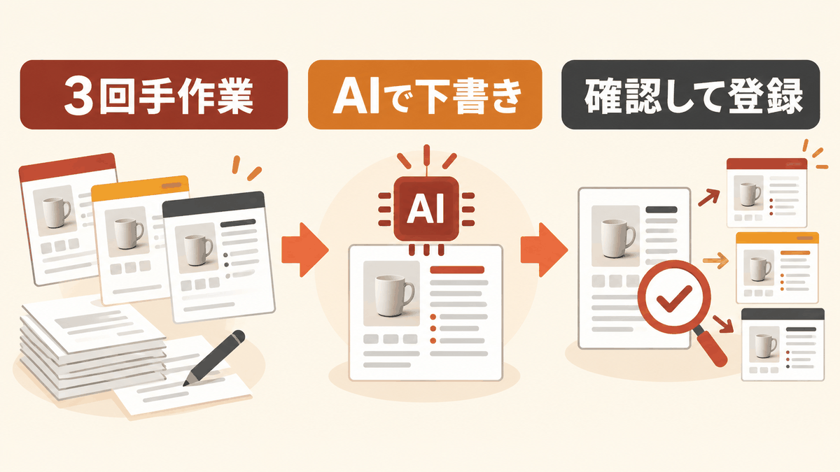 商品ページの手作業をAI下書きと人による確認へ変える業務フロー