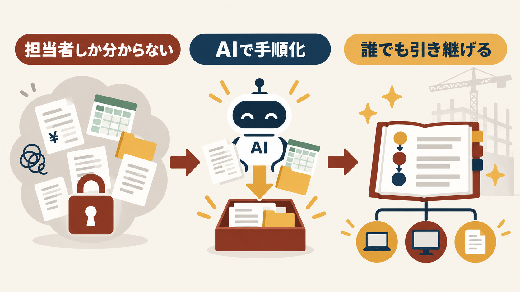 属人化した事務業務をAIで手順化して複数社員へ引き継ぐ流れ