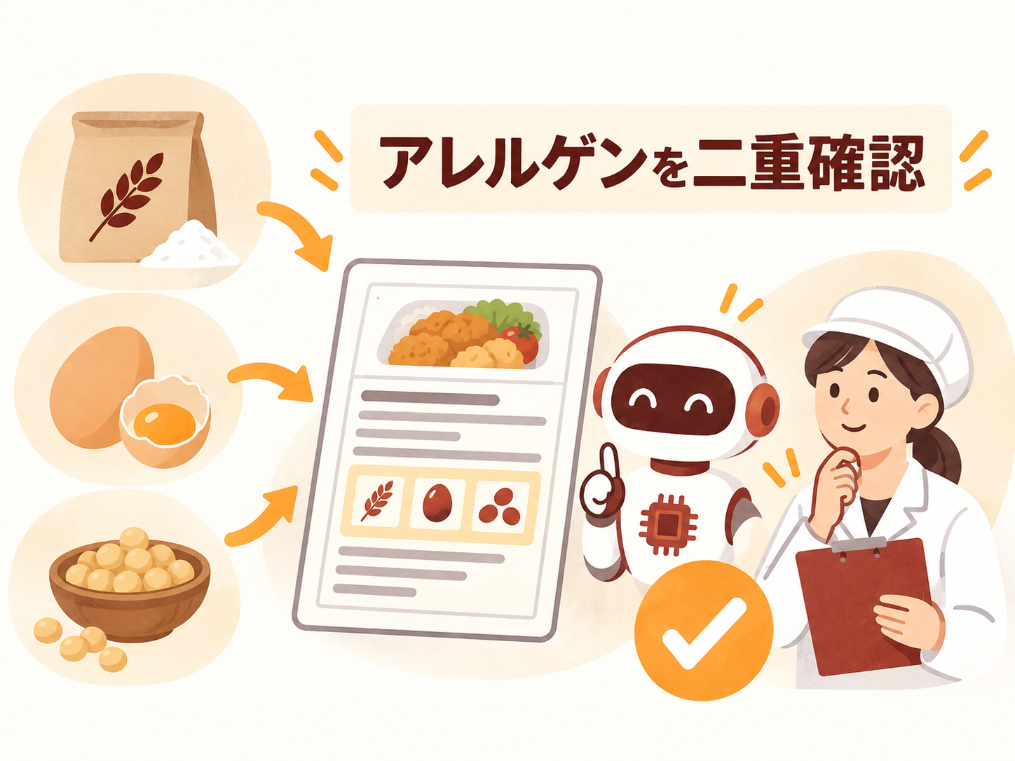惣菜メーカーで複数原料のアレルゲン情報をまとめて確認するイメージ