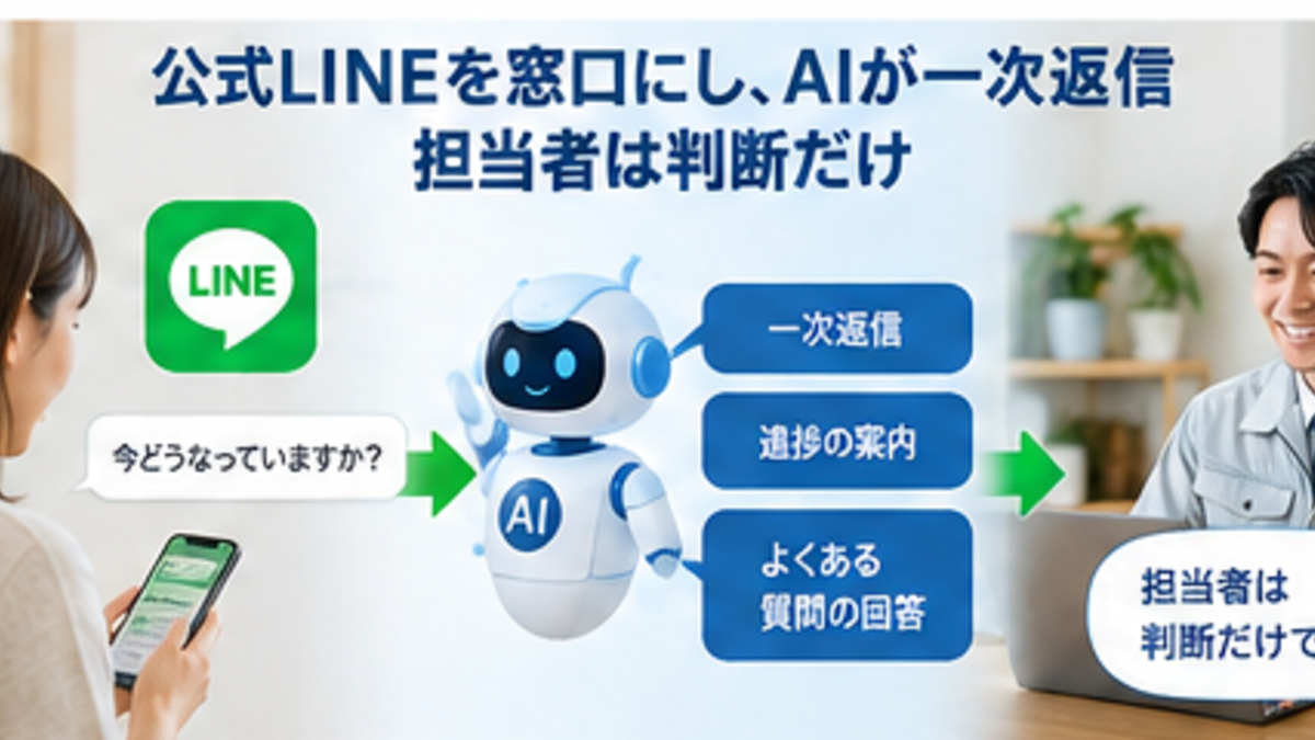 施主からの質問をAI対応と担当者判断に振り分ける業務フロー