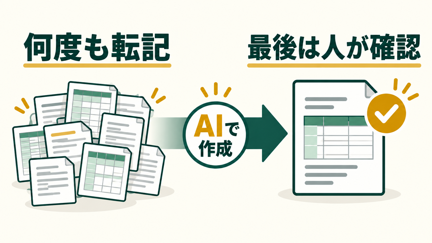 設備工事の月末請求業務が大量の転記作業から確認中心へ変わるイメージ