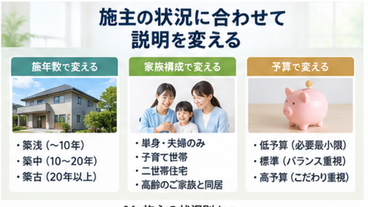 水回りリフォームの複数プランを提案資料で比較するイメージ