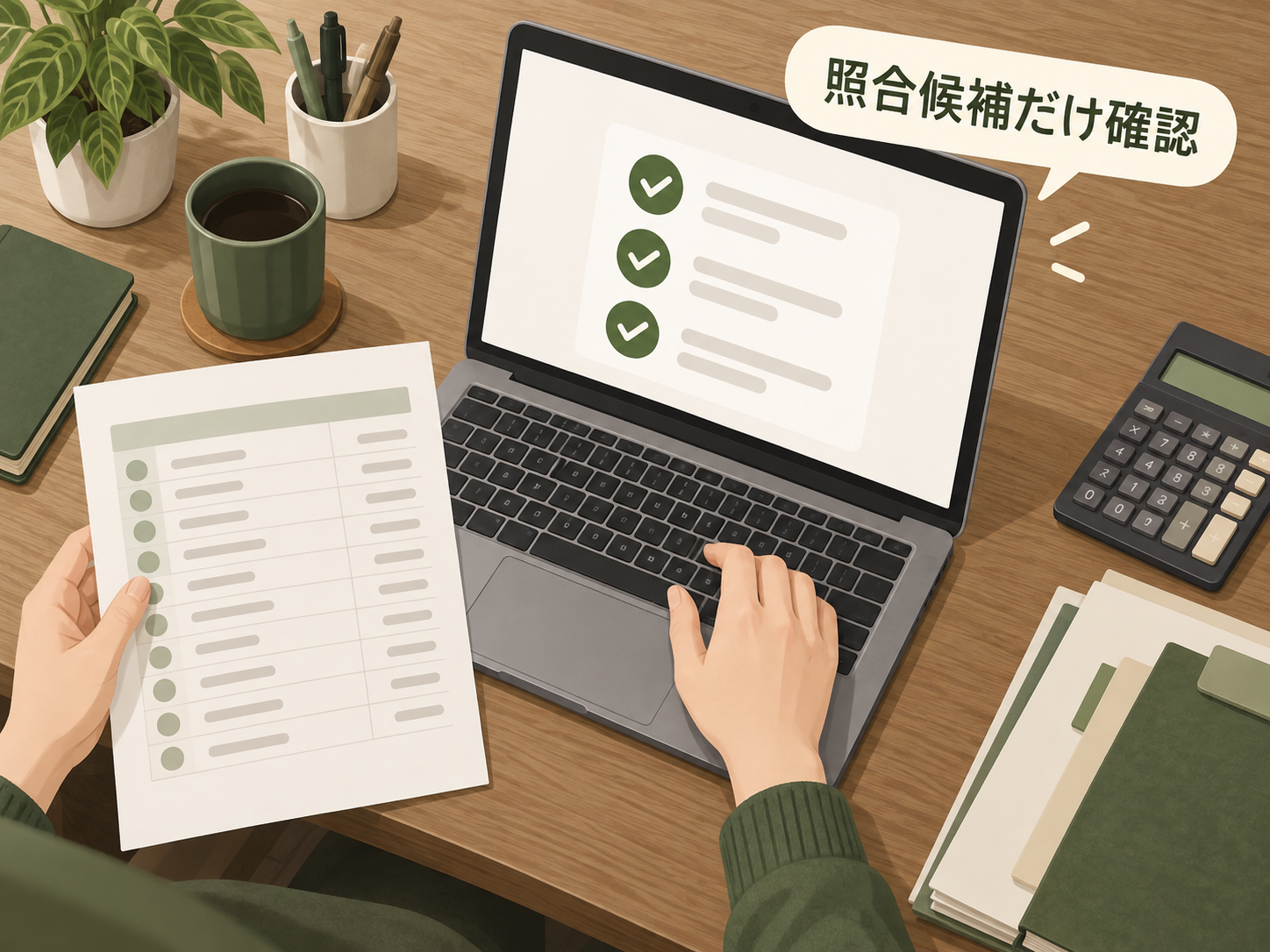 AIが抽出した入金消込候補を確認する中小商社の経理担当者