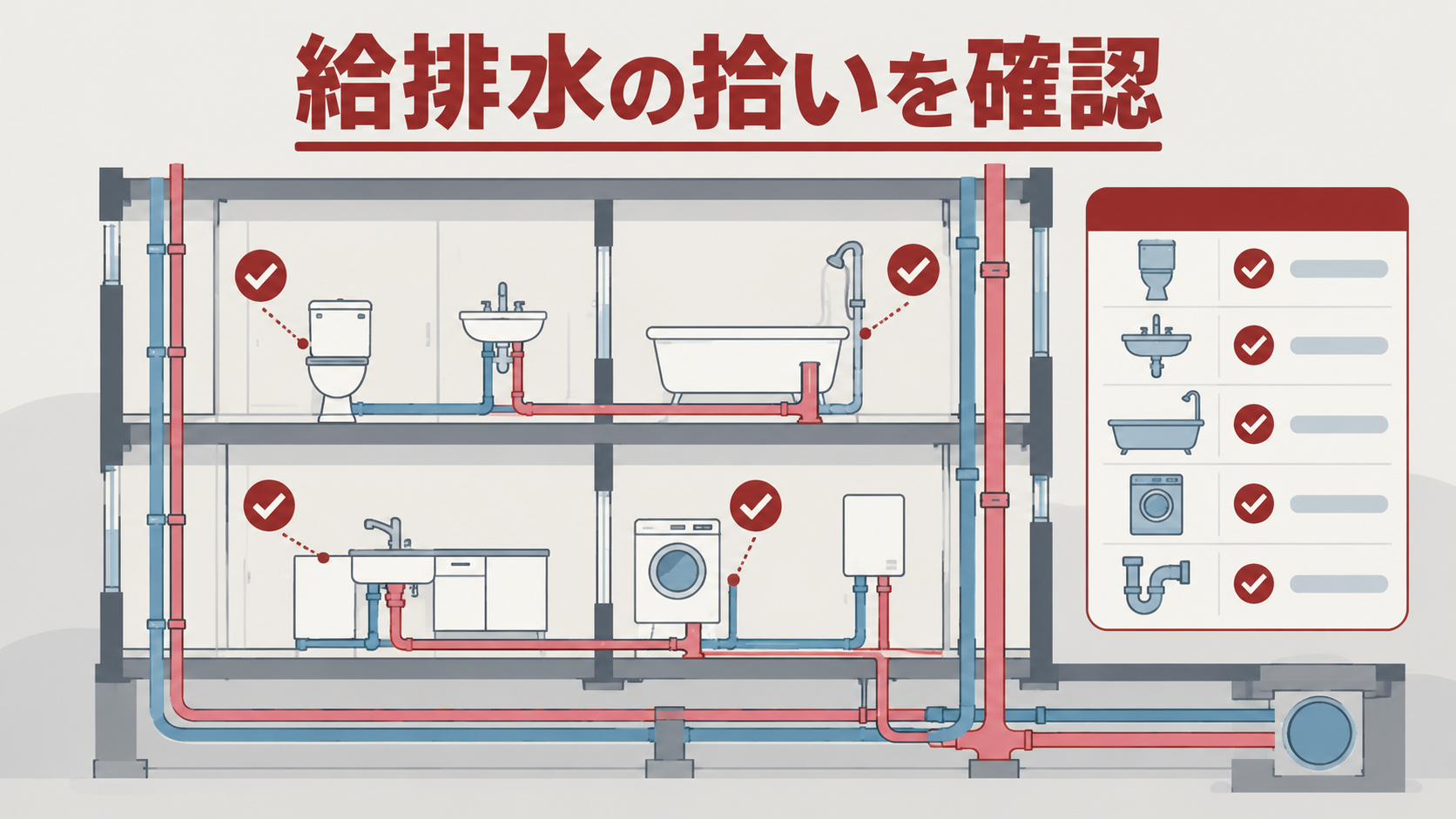 画像 給排水設備の配管と器具の拾い結果をAIで確認するイメージ